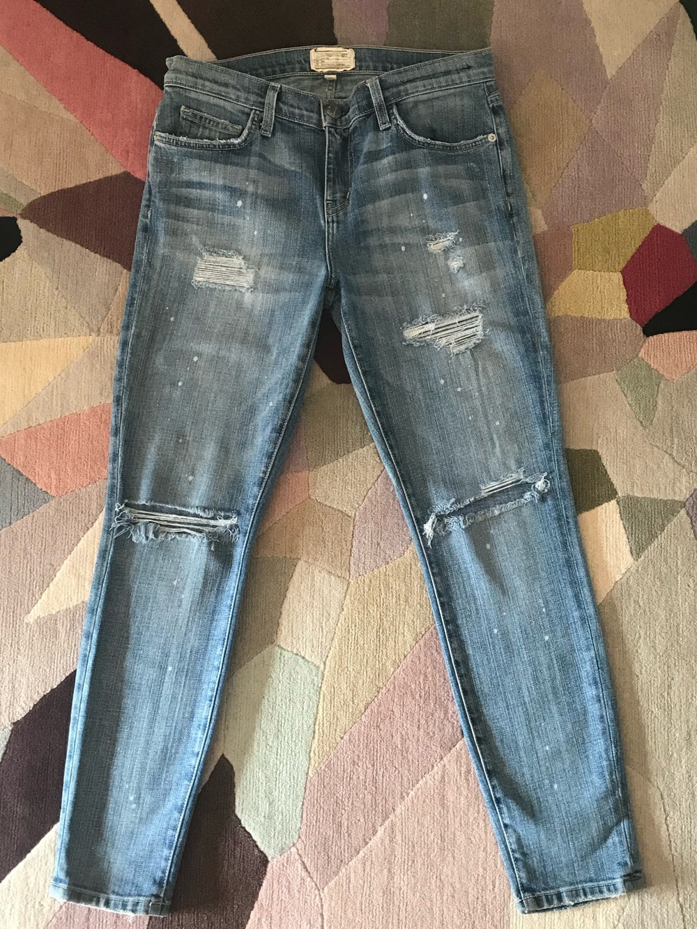 Current/Elliott The Stiletto Jean—Super Loved Destroyed with Paint Splatter